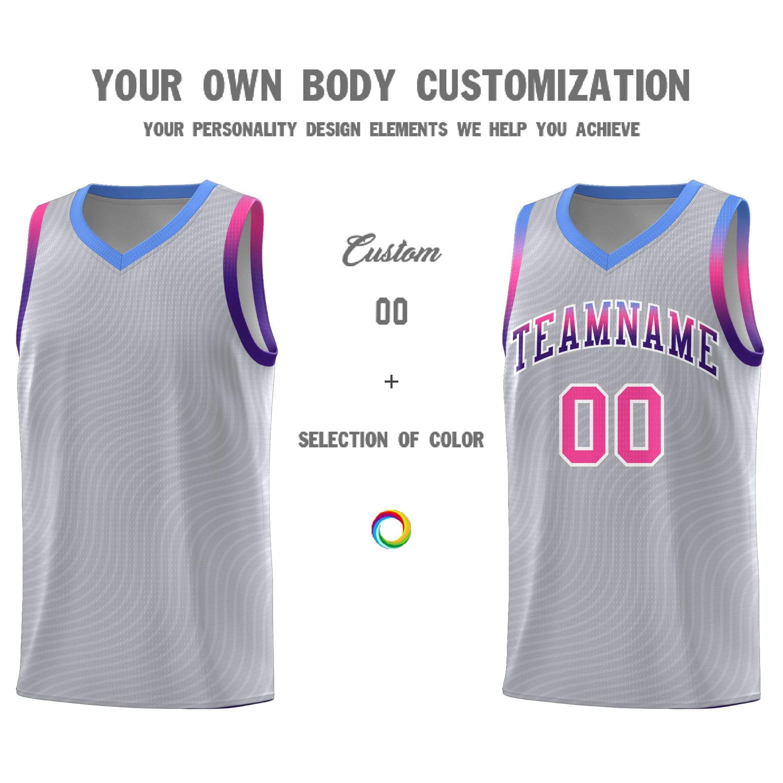 Custom Gray Light Blue Wave Pattern Sports Uniform Basketball Jersey
