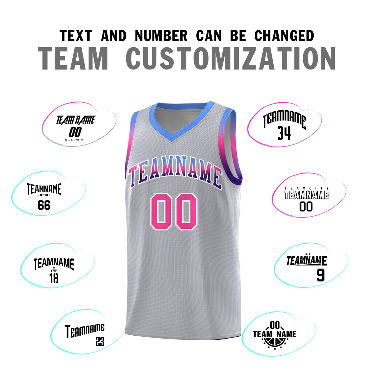Custom Gray Light Blue Wave Pattern Sports Uniform Basketball Jersey