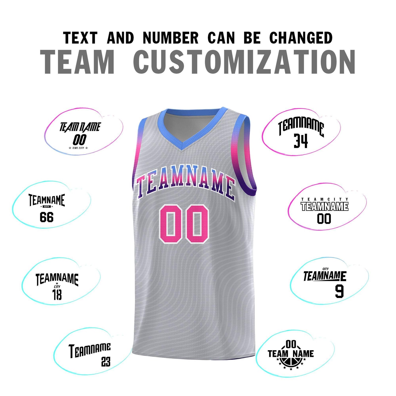 Custom Gray Light Blue Wave Pattern Sports Uniform Basketball Jersey