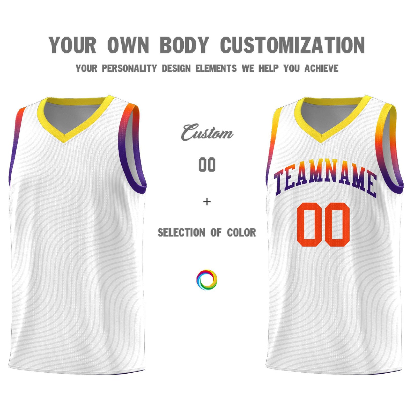 Custom White Gold Wave Pattern Sports Uniform Basketball Jersey