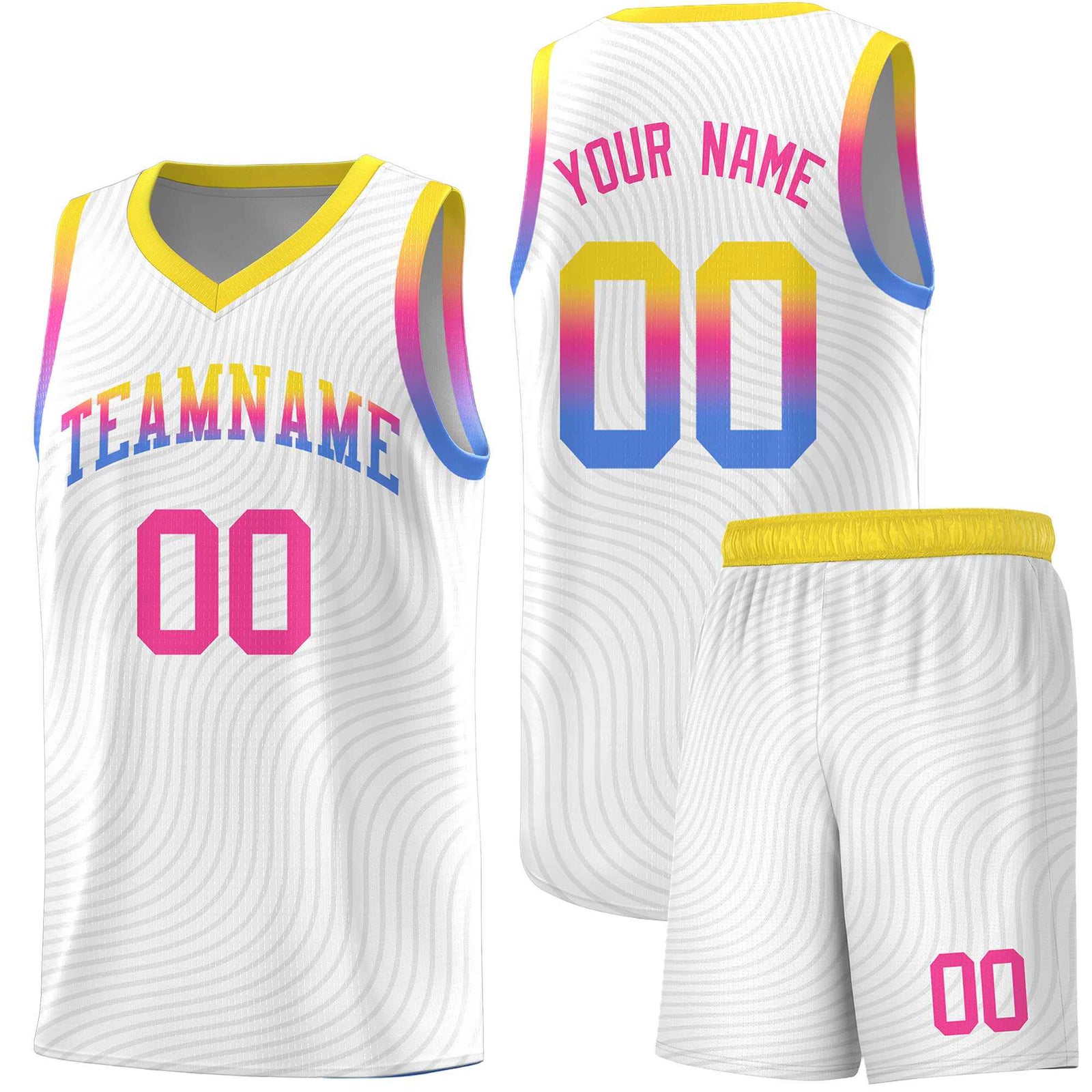 Custom White Gold Wave Pattern Sports Uniform Basketball Jersey