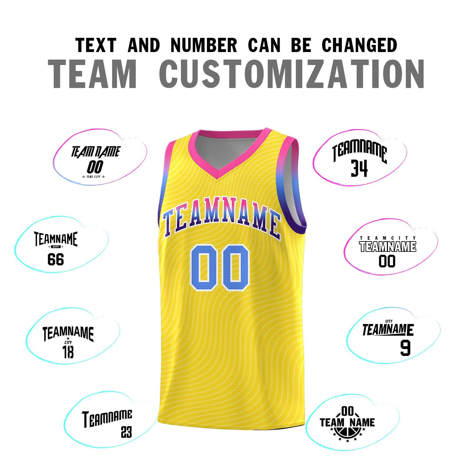 Custom Gold Pink Wave Pattern Sports Uniform Basketball Jersey