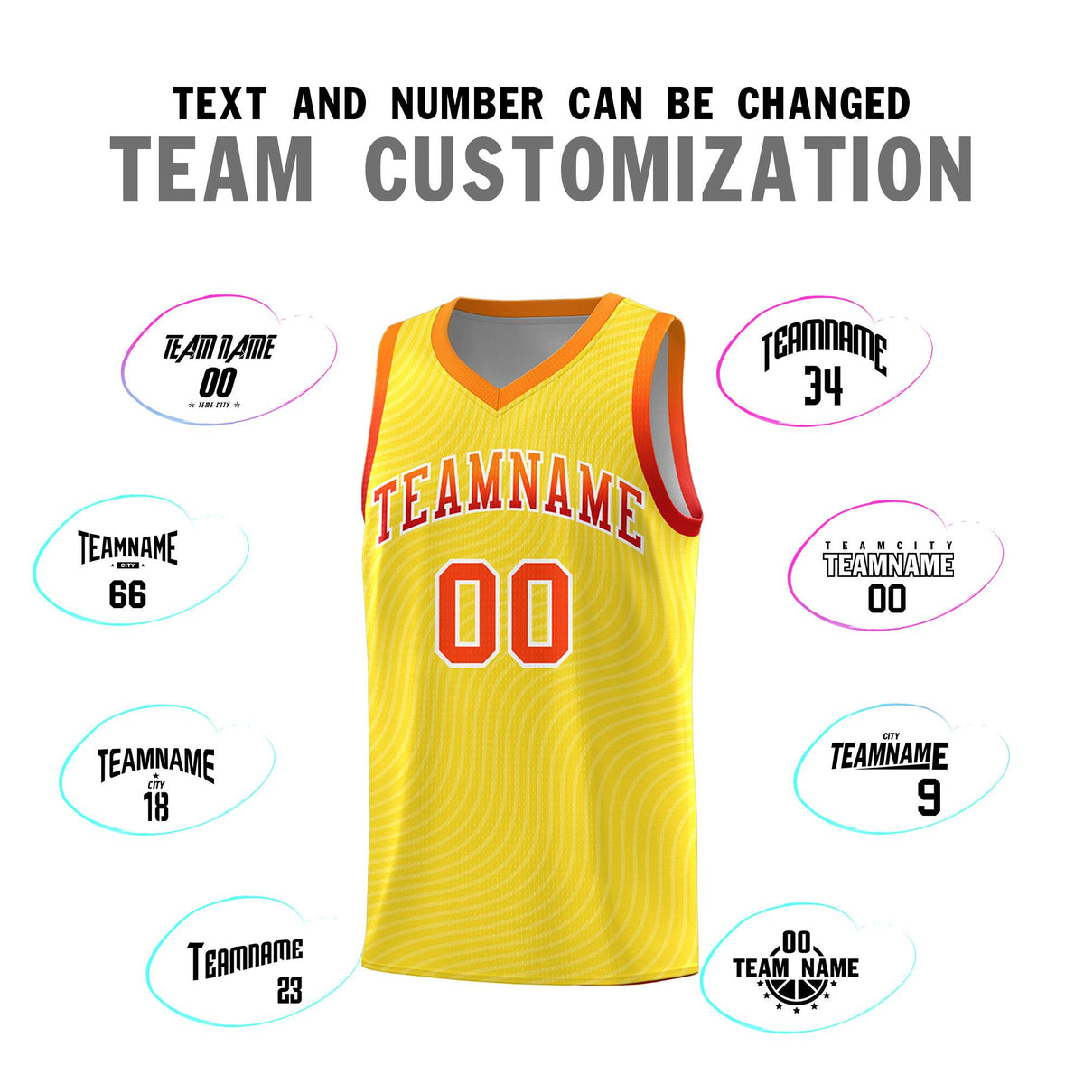 Custom Gold Orange Wave Pattern Sports Uniform Basketball Jersey