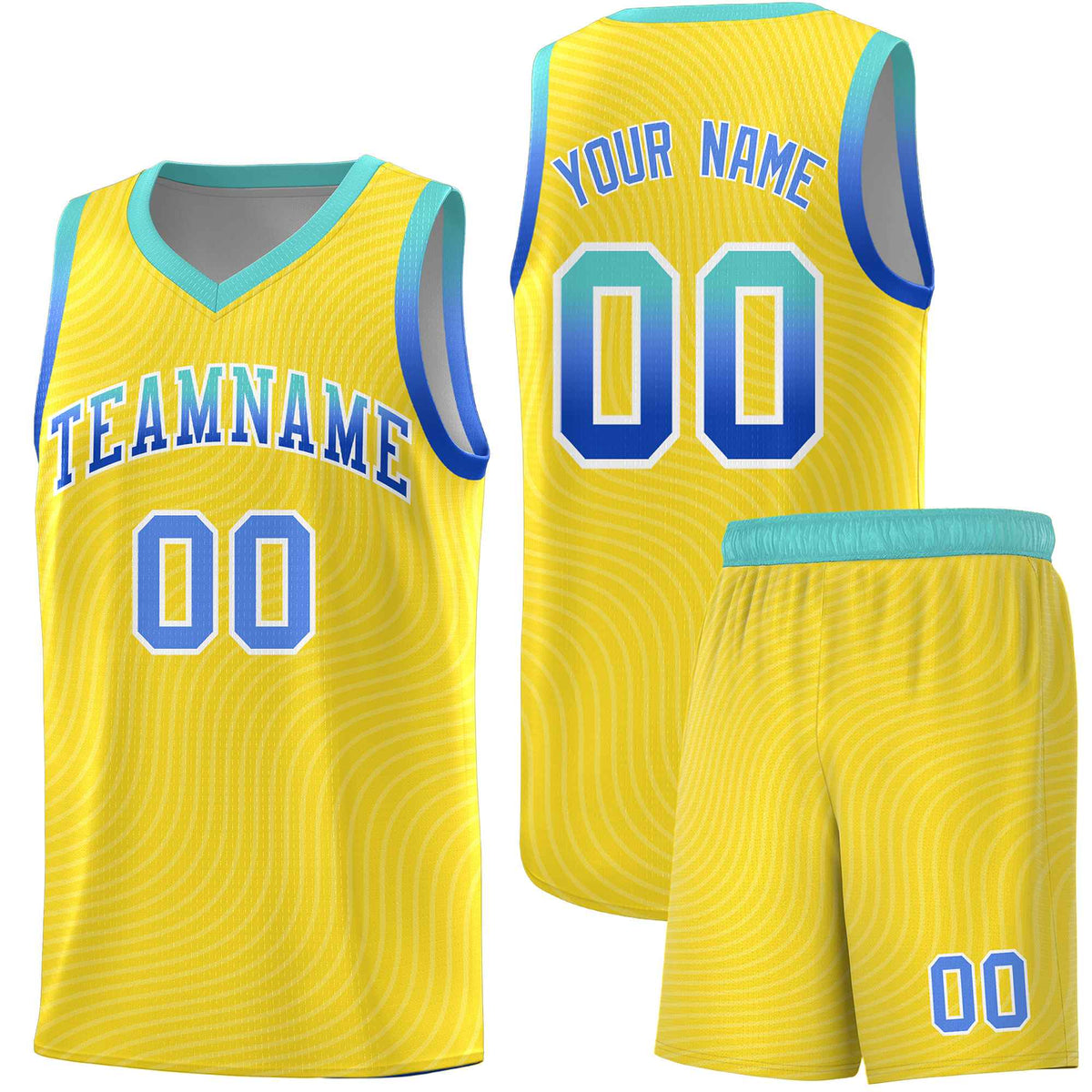 Custom Gold Bright Green Wave Pattern Sports Uniform Basketball Jersey