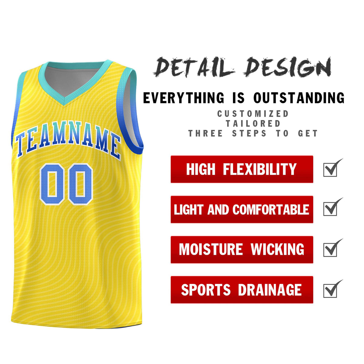 Custom Gold Bright Green Wave Pattern Sports Uniform Basketball Jersey