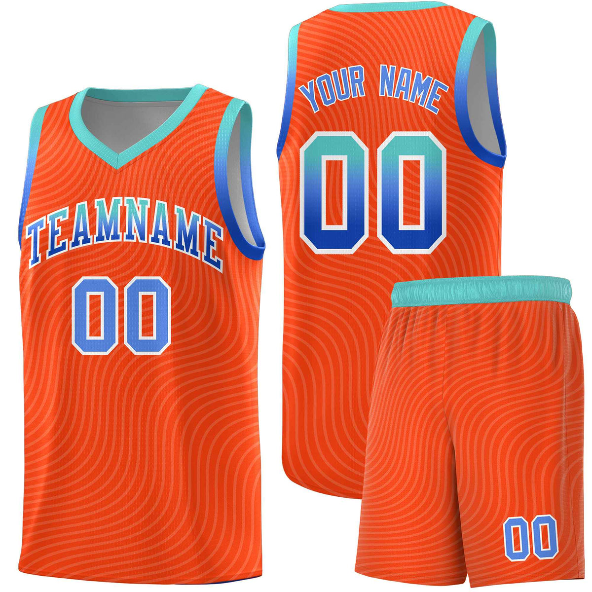 Custom Orange Bright Green Wave Pattern Sports Uniform Basketball Jersey
