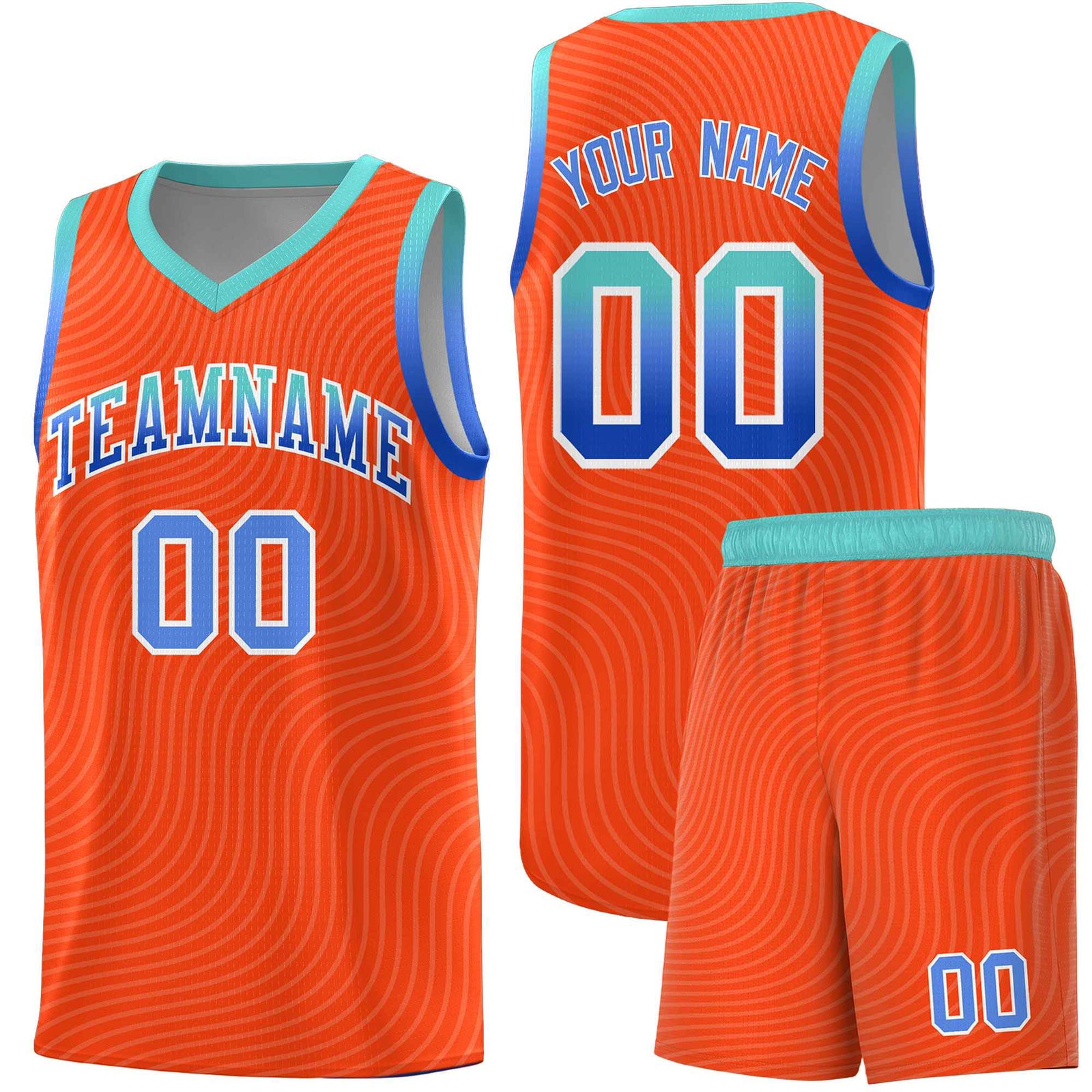 Custom Orange Bright Green Wave Pattern Sports Uniform Basketball Jersey