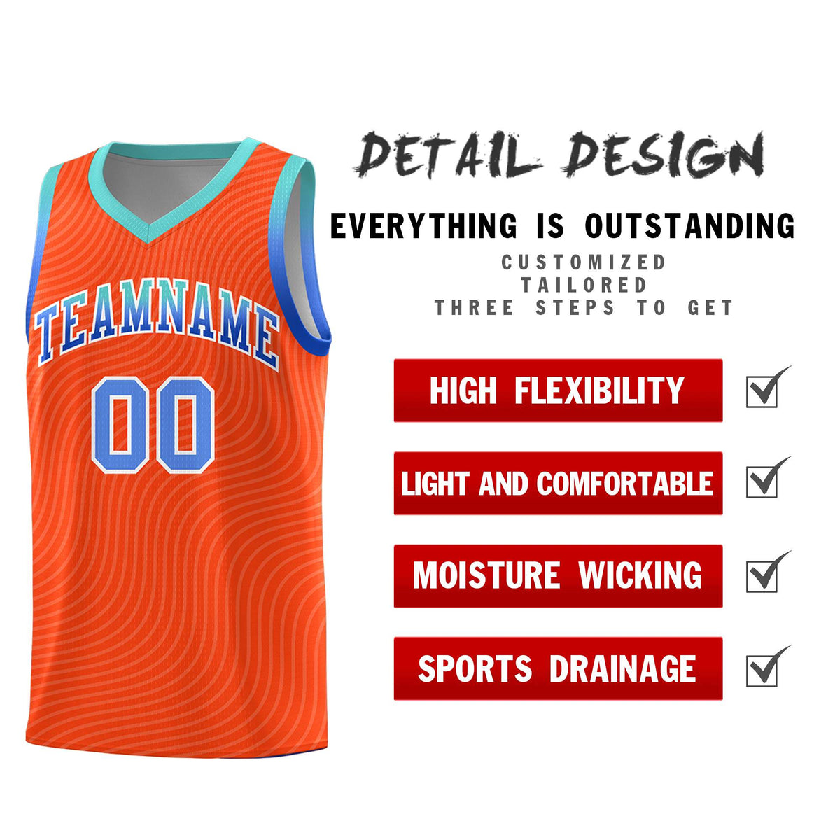 Custom Orange Bright Green Wave Pattern Sports Uniform Basketball Jersey