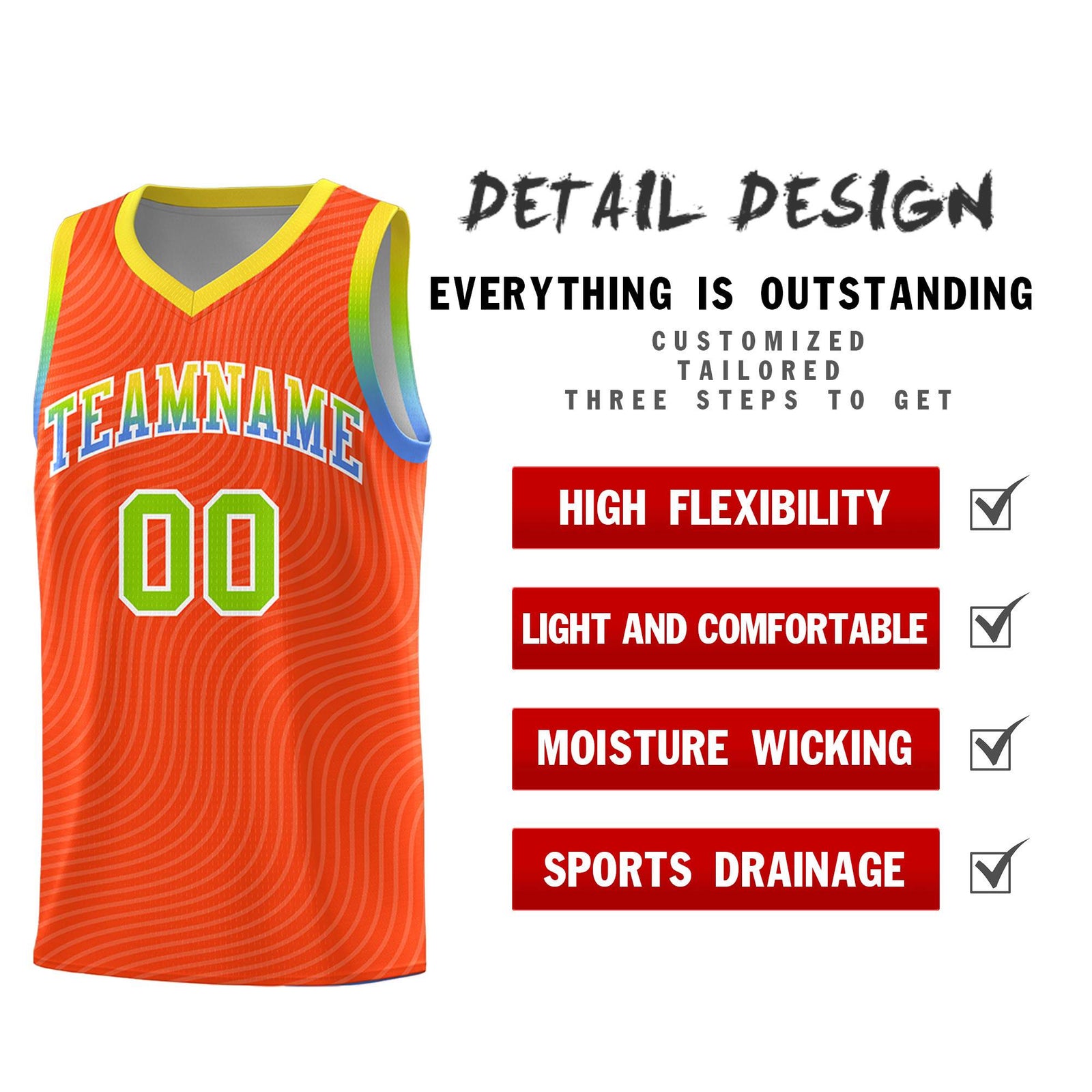Custom Orange Gold Wave Pattern Sports Uniform Basketball Jersey