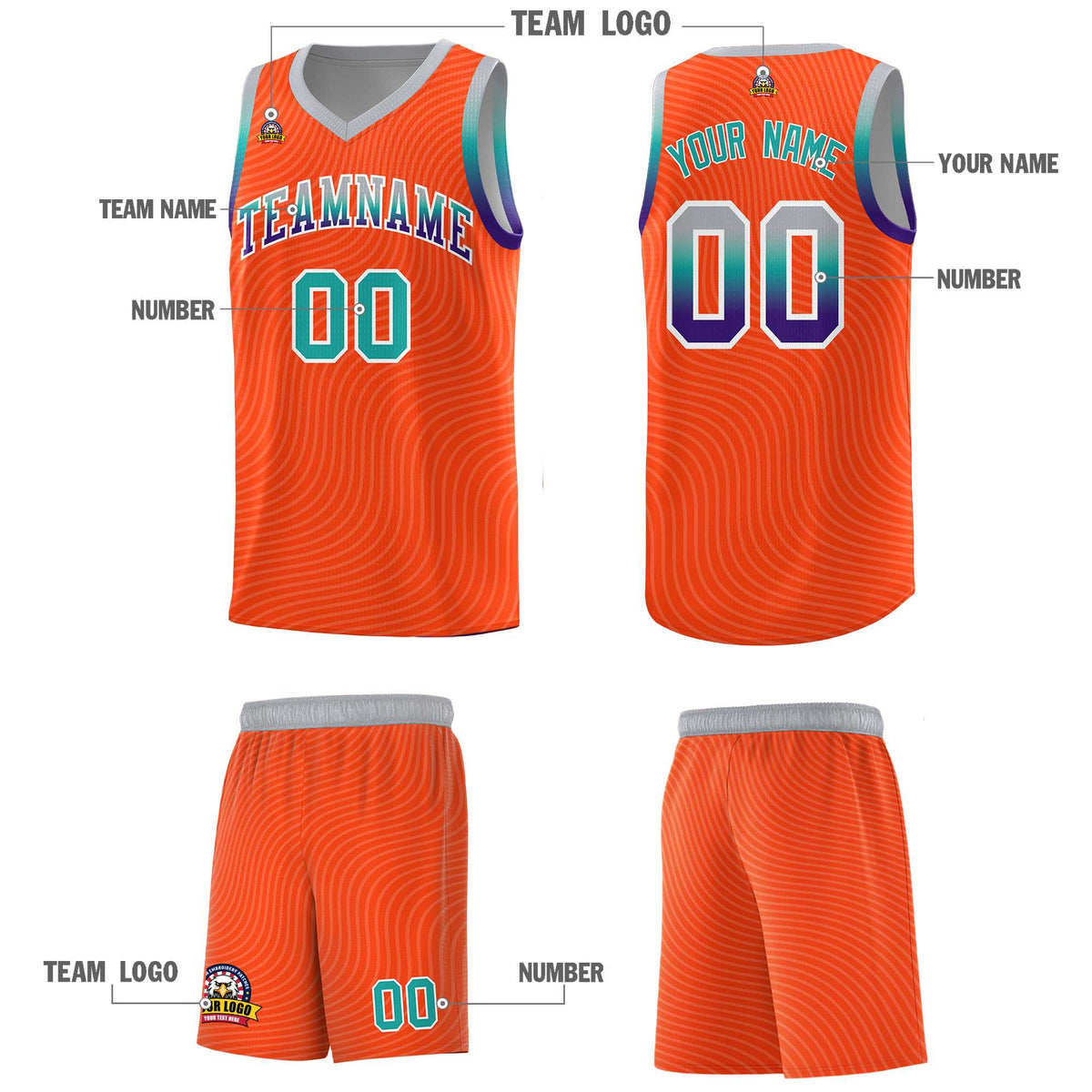 Custom Orange Gray Wave Pattern Sports Uniform Basketball Jersey