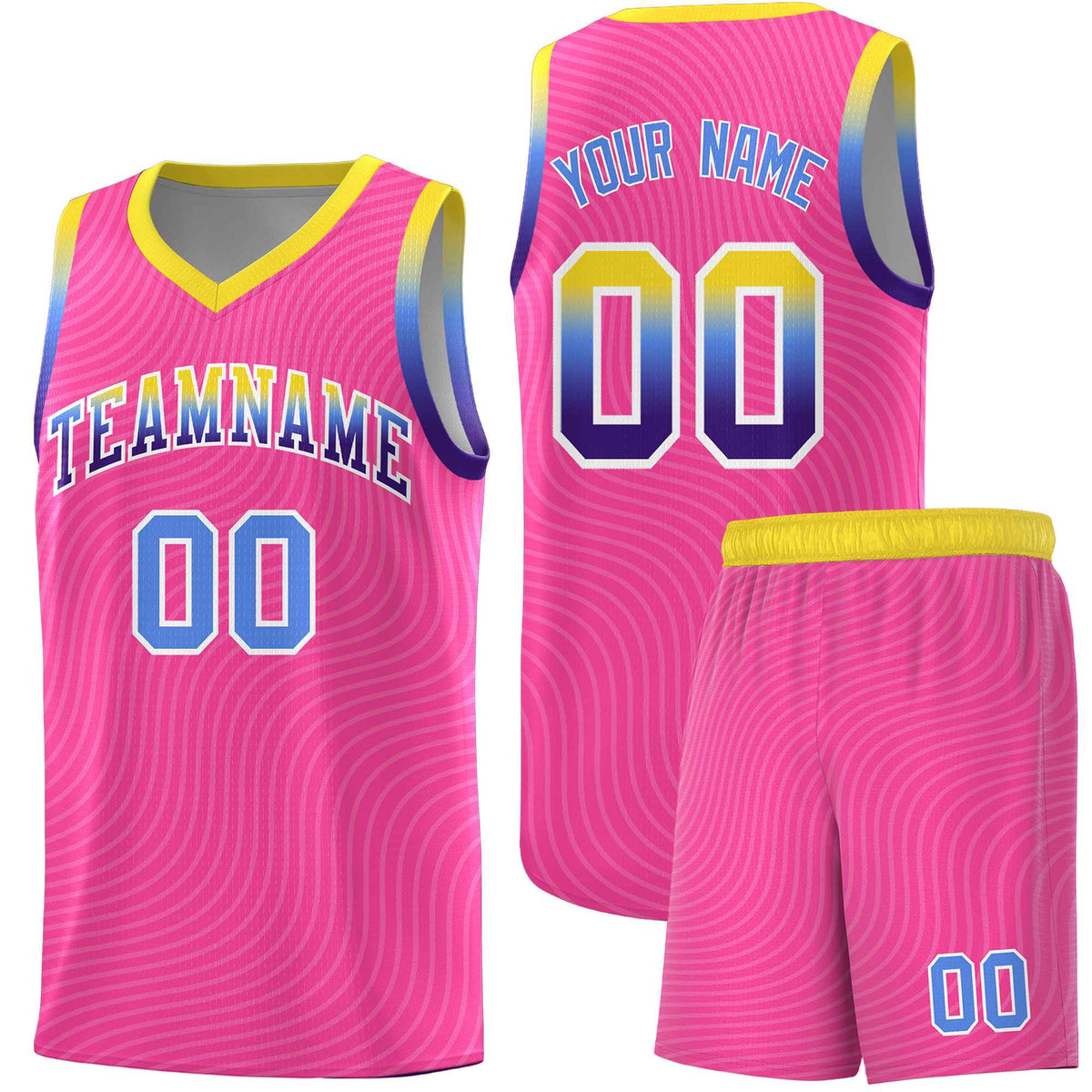 Custom Pink Gold Wave Pattern Sports Uniform Basketball Jersey