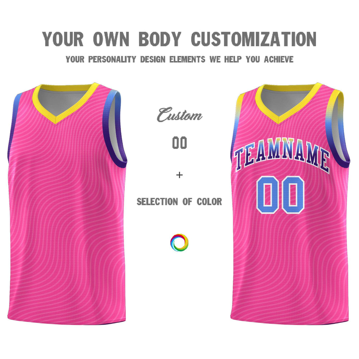 Custom Pink Gold Wave Pattern Sports Uniform Basketball Jersey