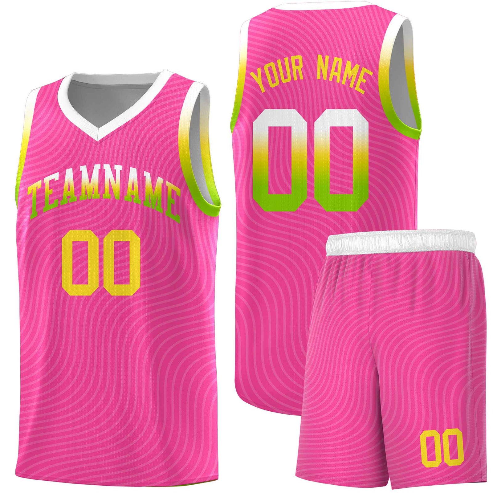 Custom Pink White Wave Pattern Sports Uniform Basketball Jersey