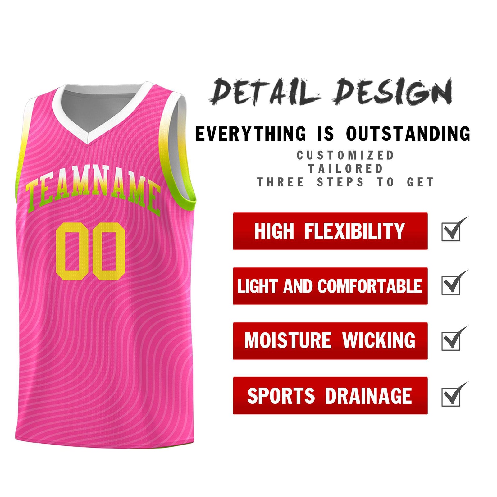 Custom Pink White Wave Pattern Sports Uniform Basketball Jersey