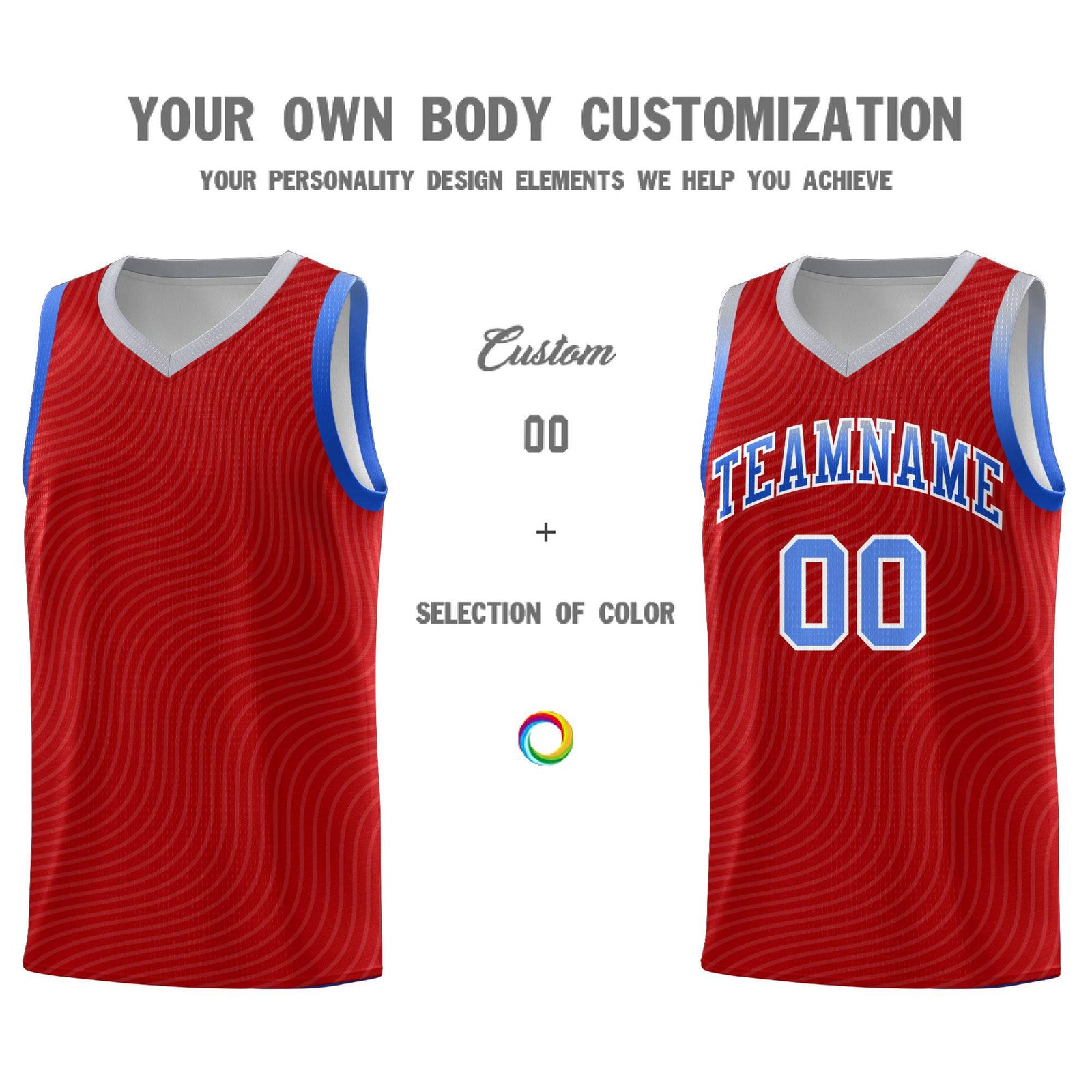 Custom Red Gray Wave Pattern Sports Uniform Basketball Jersey