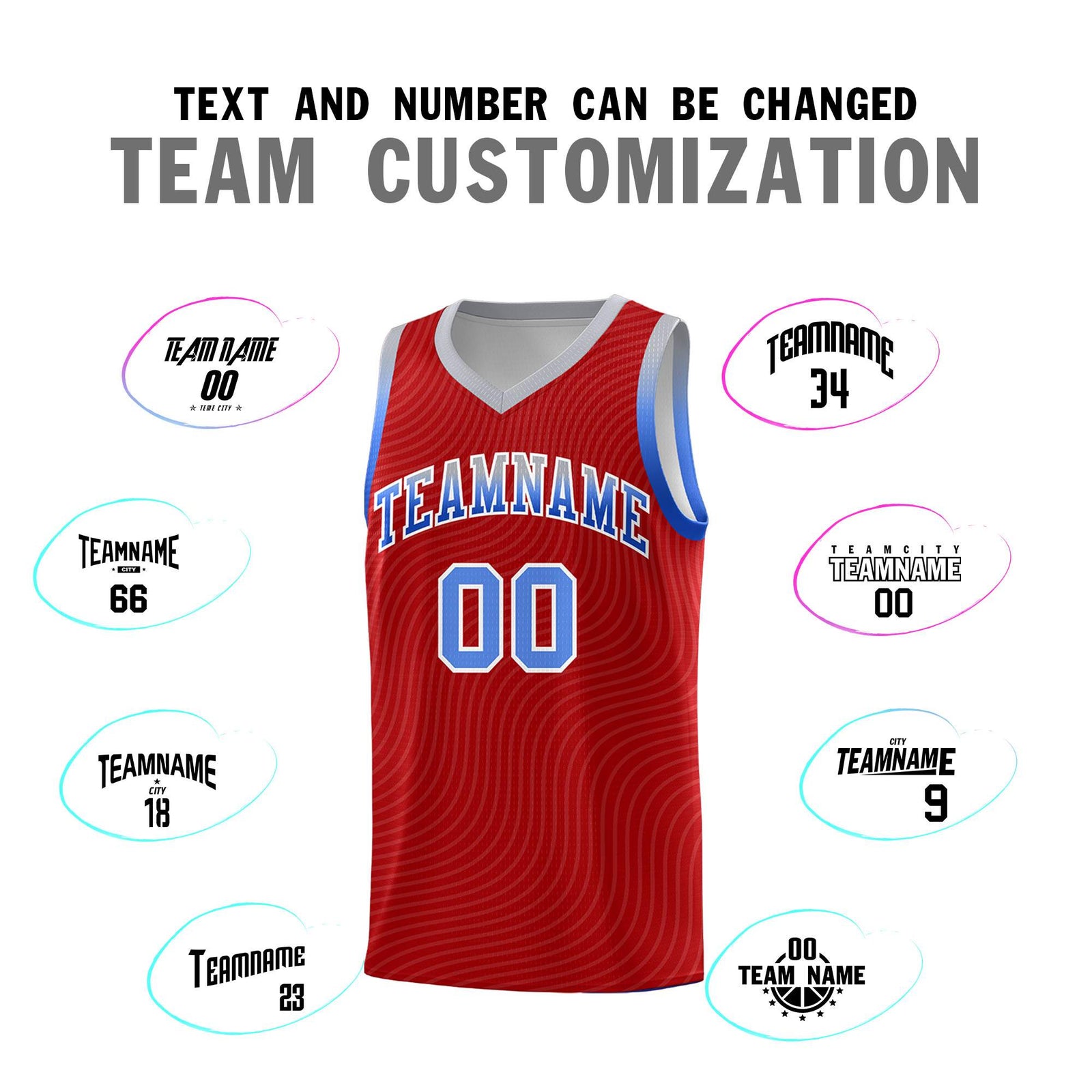 Custom Red Gray Wave Pattern Sports Uniform Basketball Jersey