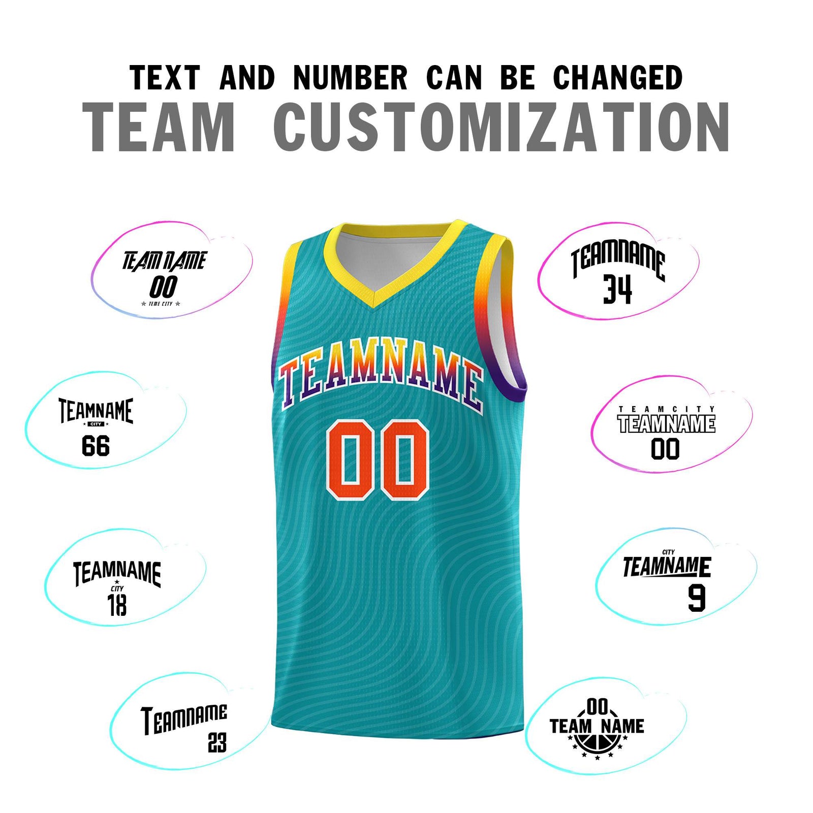 Custom Aqua Gold Wave Pattern Sports Uniform Basketball Jersey
