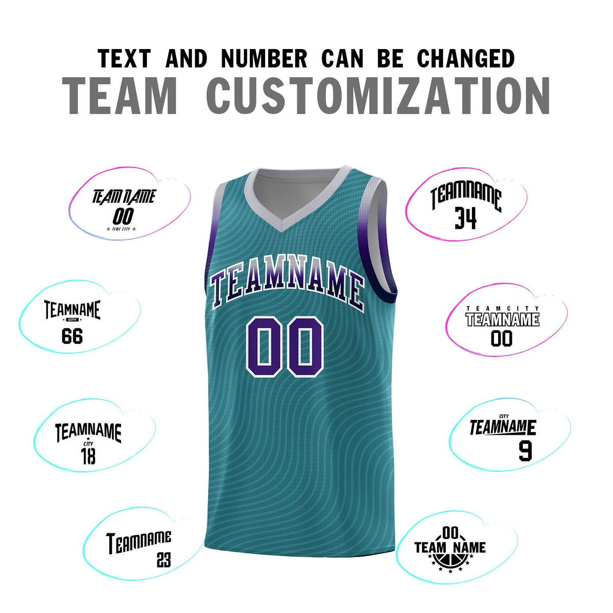 Custom Teal Gray Wave Pattern Sports Uniform Basketball Jersey