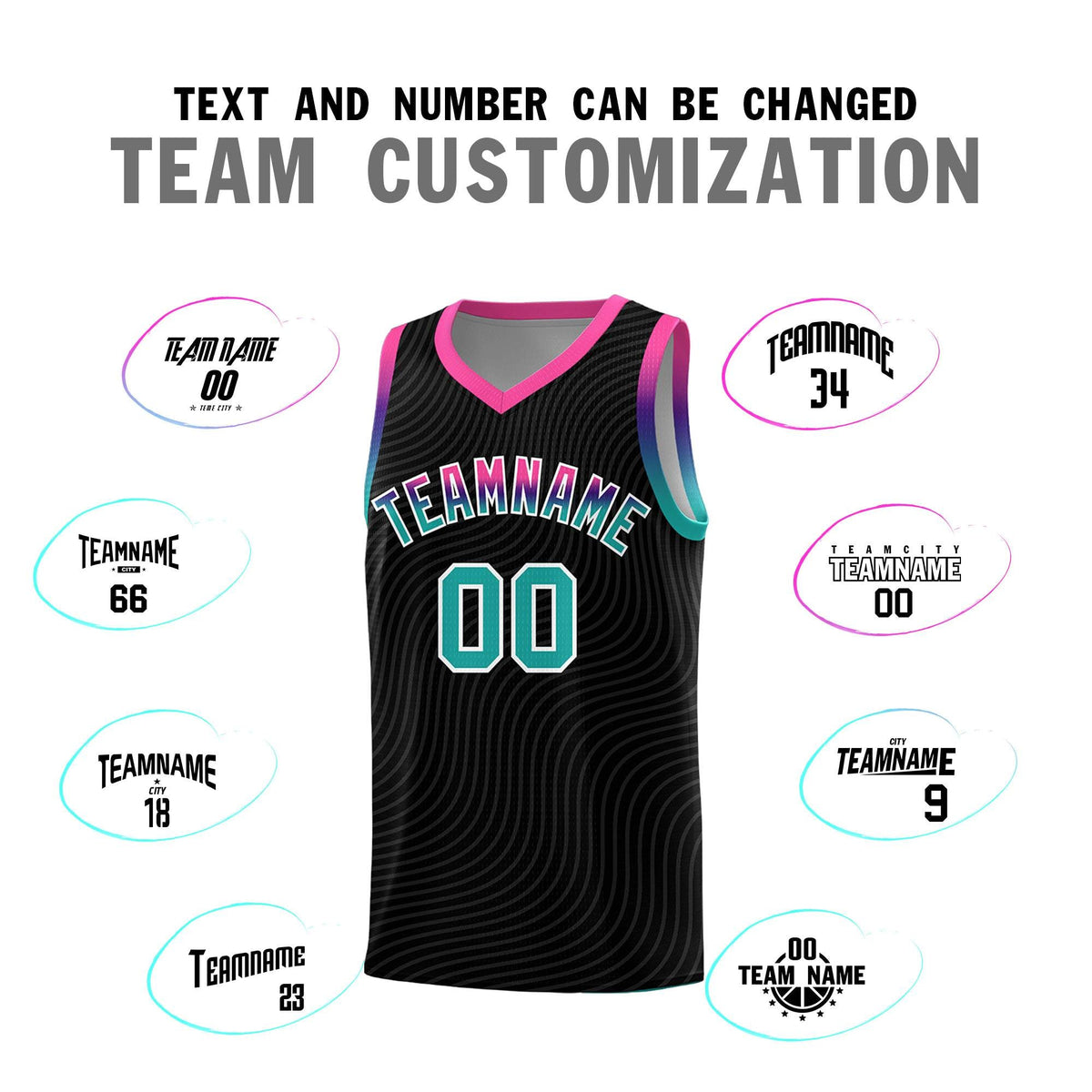 Custom Black Pink Wave Pattern Sports Uniform Basketball Jersey
