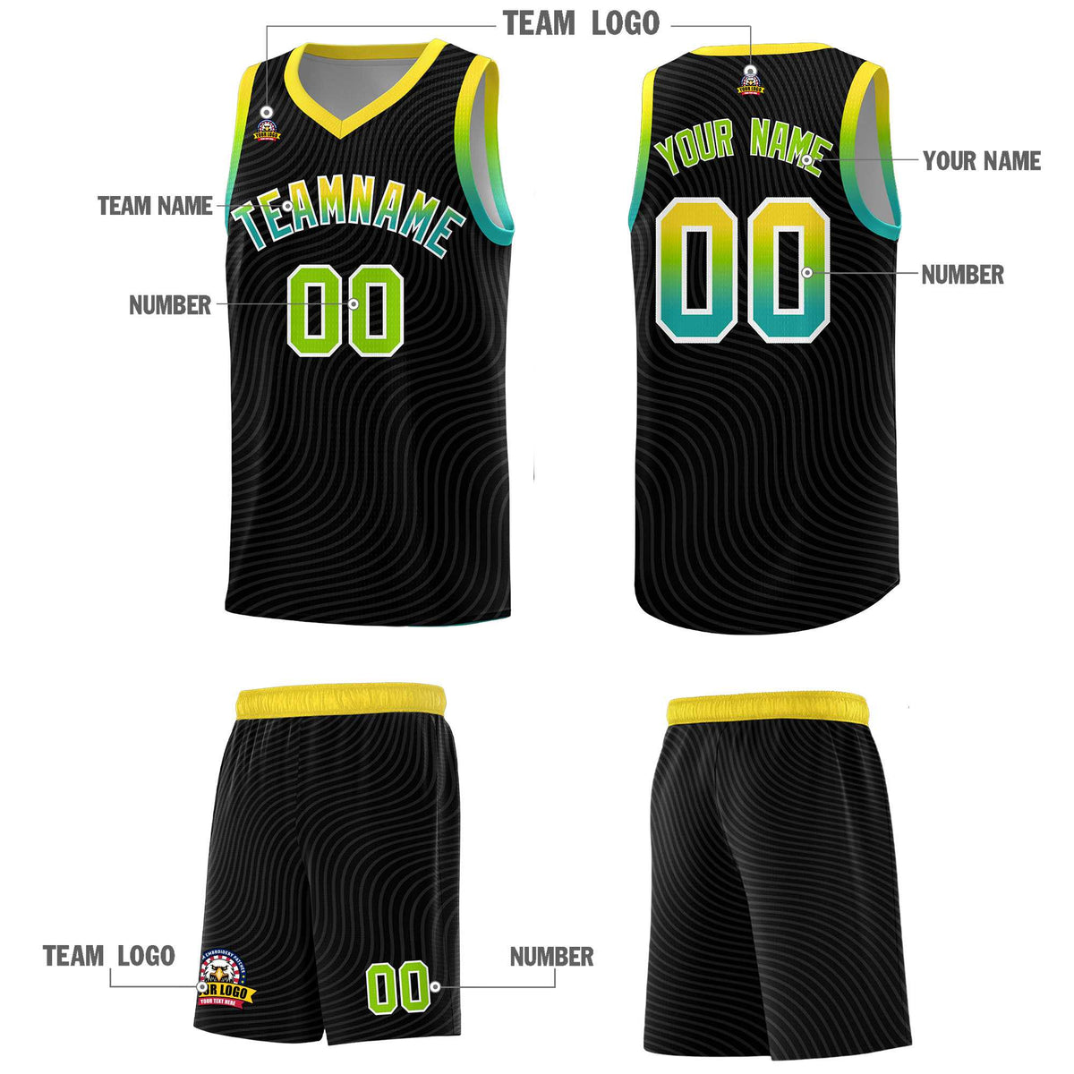 Custom Black Gold Wave Pattern Sports Uniform Basketball Jersey