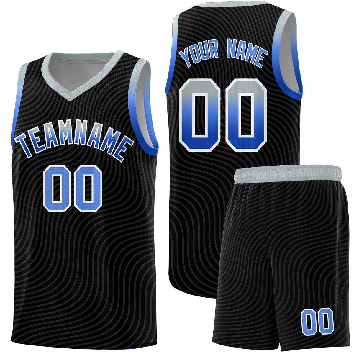 Custom Black Gray Wave Pattern Sports Uniform Basketball Jersey