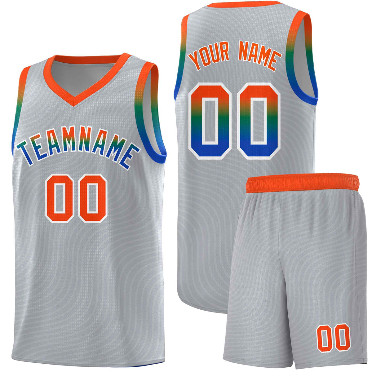 Custom Gray Orange Wave Pattern Sports Uniform Basketball Jersey
