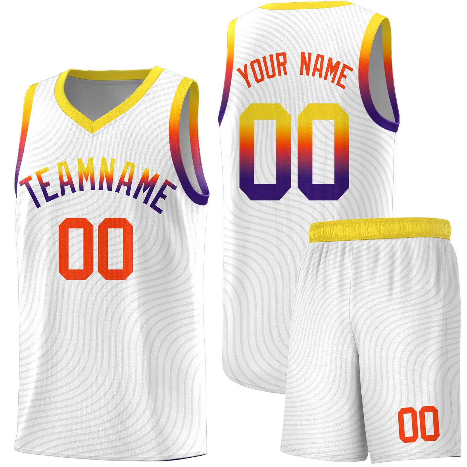 Custom White Gold Wave Pattern Sports Uniform Basketball Jersey