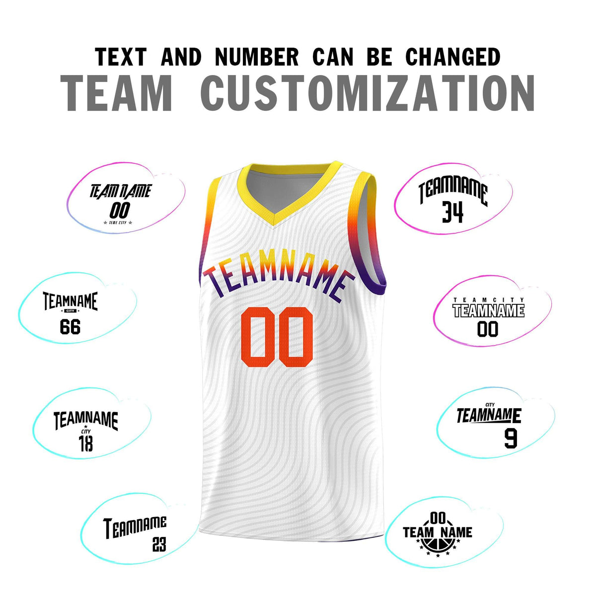 Custom White Gold Wave Pattern Sports Uniform Basketball Jersey
