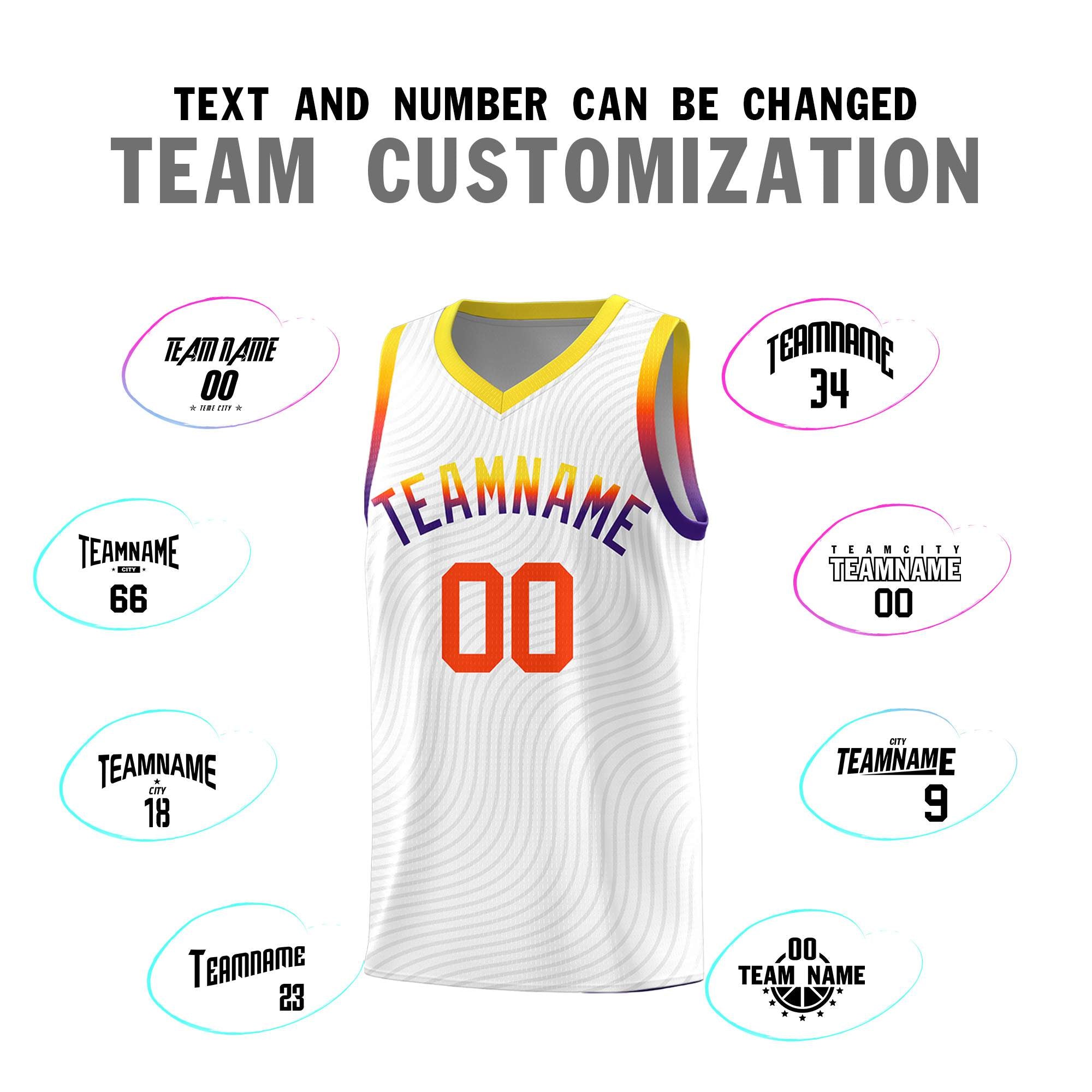 Custom White Gold Wave Pattern Sports Uniform Basketball Jersey