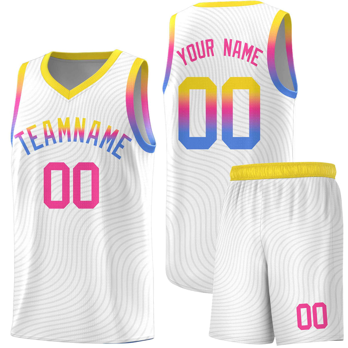 Custom White Gold Wave Pattern Sports Uniform Basketball Jersey