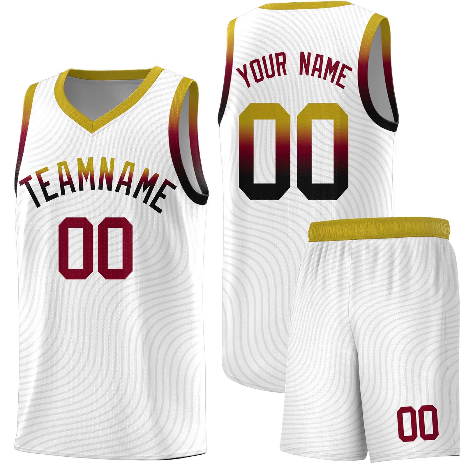Custom White Old Gold Wave Pattern Sports Uniform Basketball Jersey