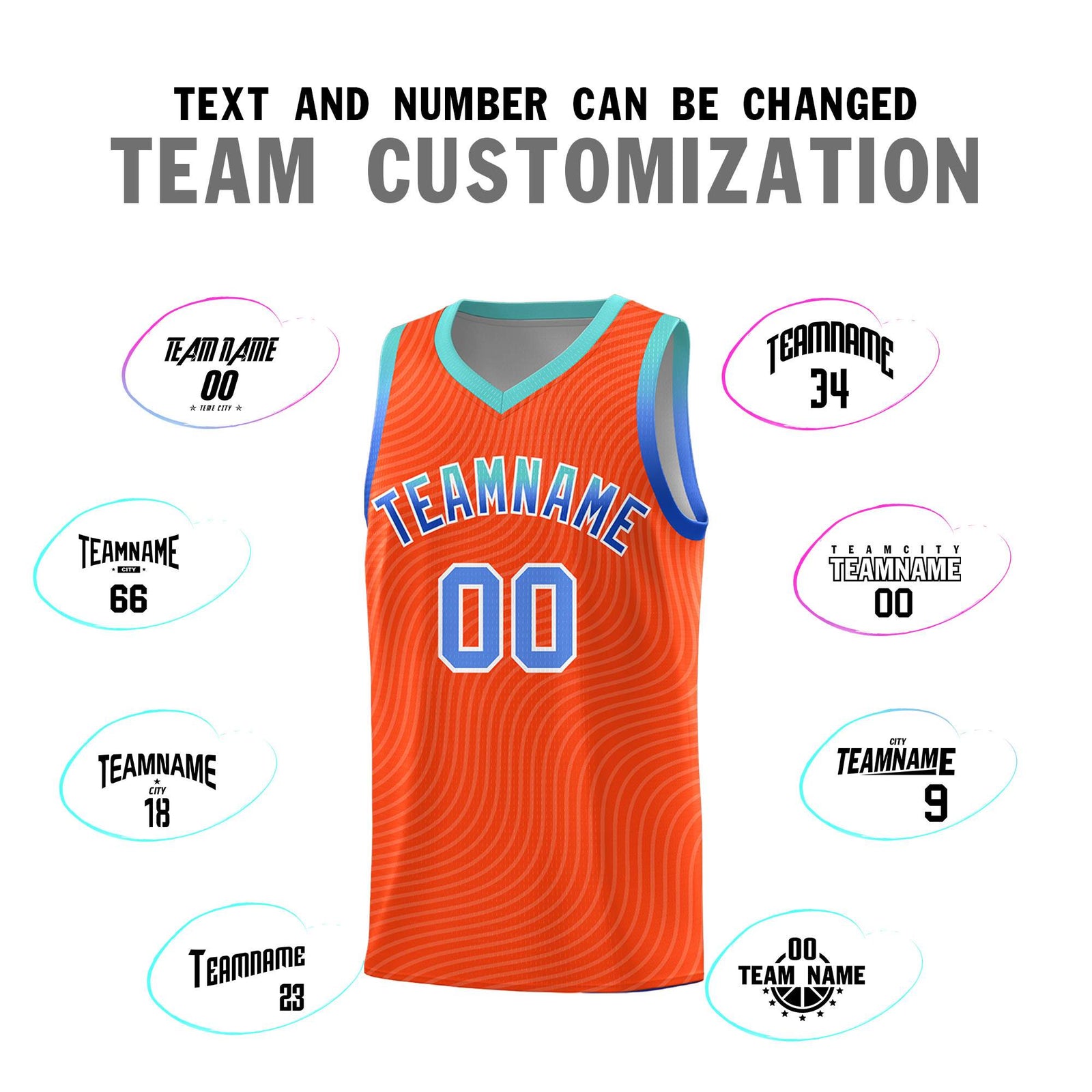 Custom Orange Bright Green Wave Pattern Sports Uniform Basketball Jersey