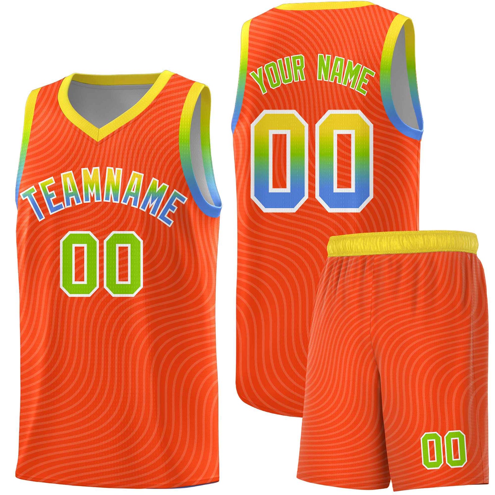 Custom Orange Gold Wave Pattern Sports Uniform Basketball Jersey