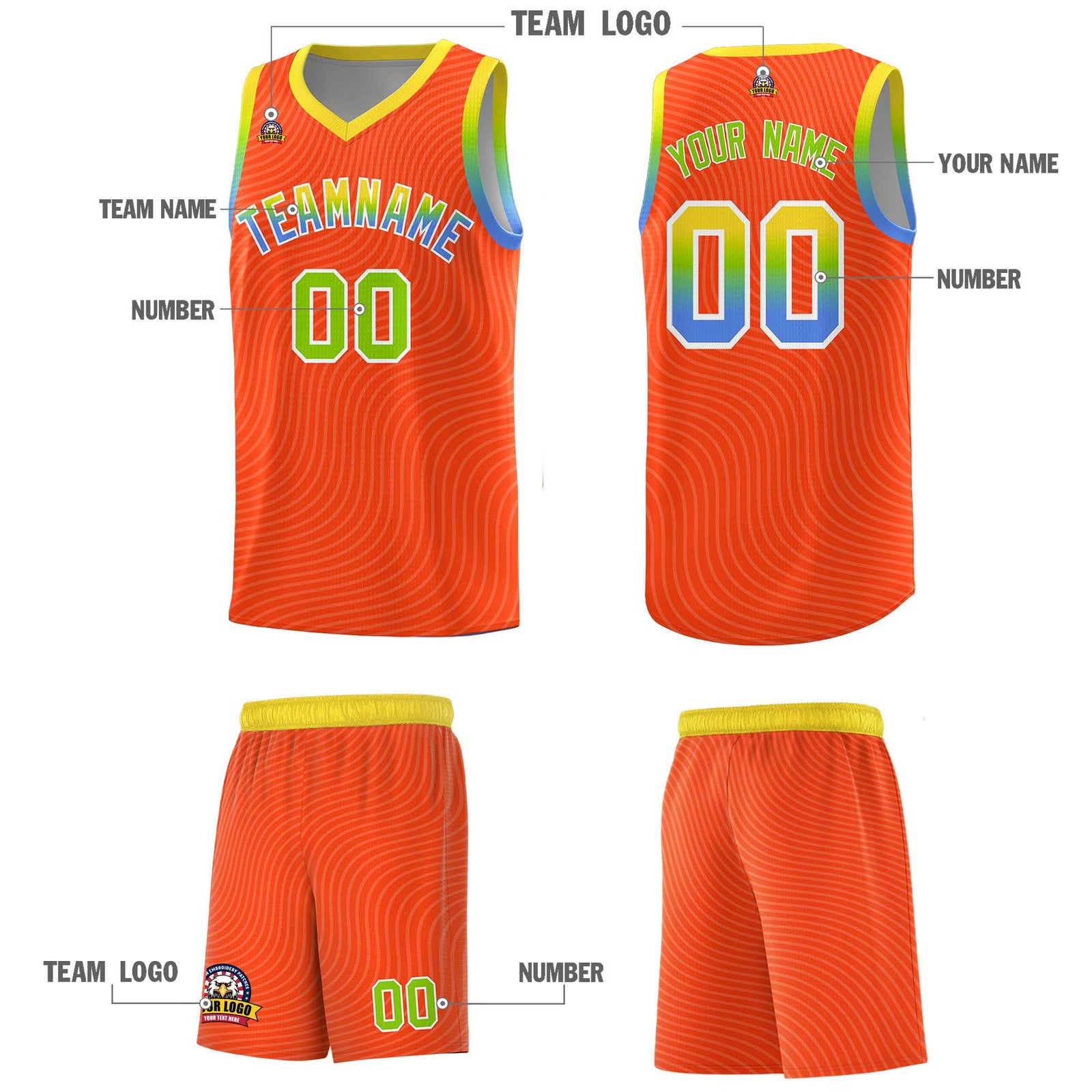 Custom Orange Gold Wave Pattern Sports Uniform Basketball Jersey
