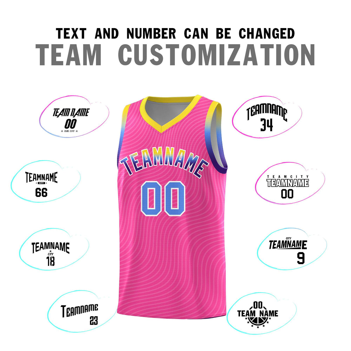 Custom Pink Gold Wave Pattern Sports Uniform Basketball Jersey