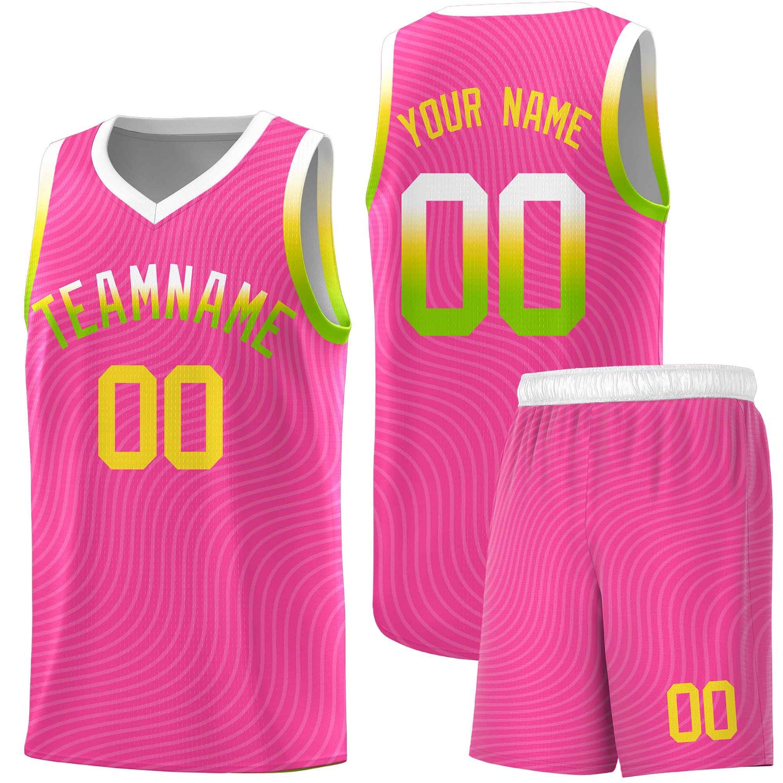 Custom Pink White Wave Pattern Sports Uniform Basketball Jersey