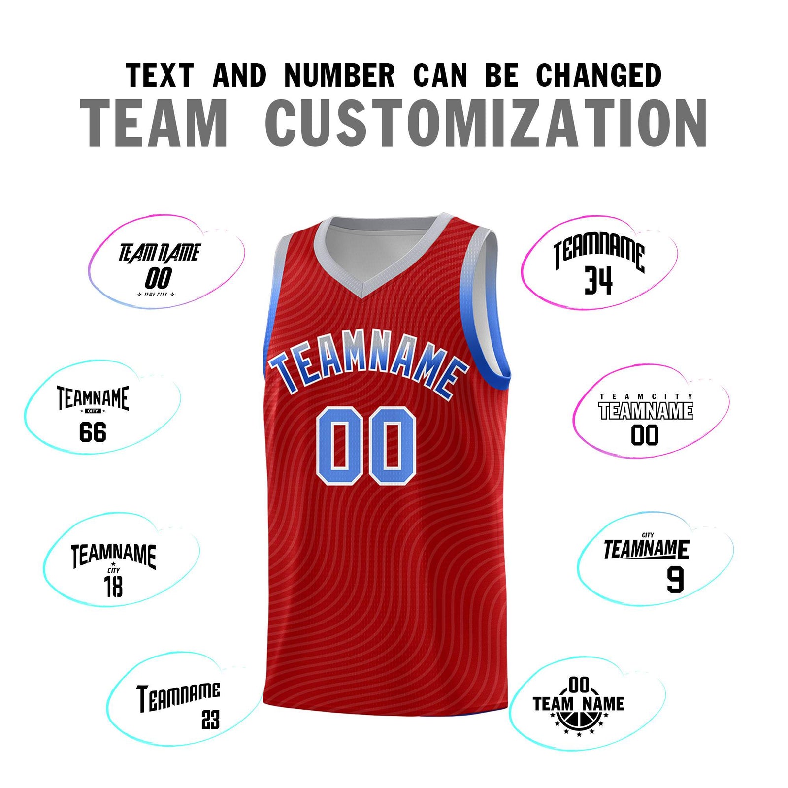 Custom Red Gray Wave Pattern Sports Uniform Basketball Jersey