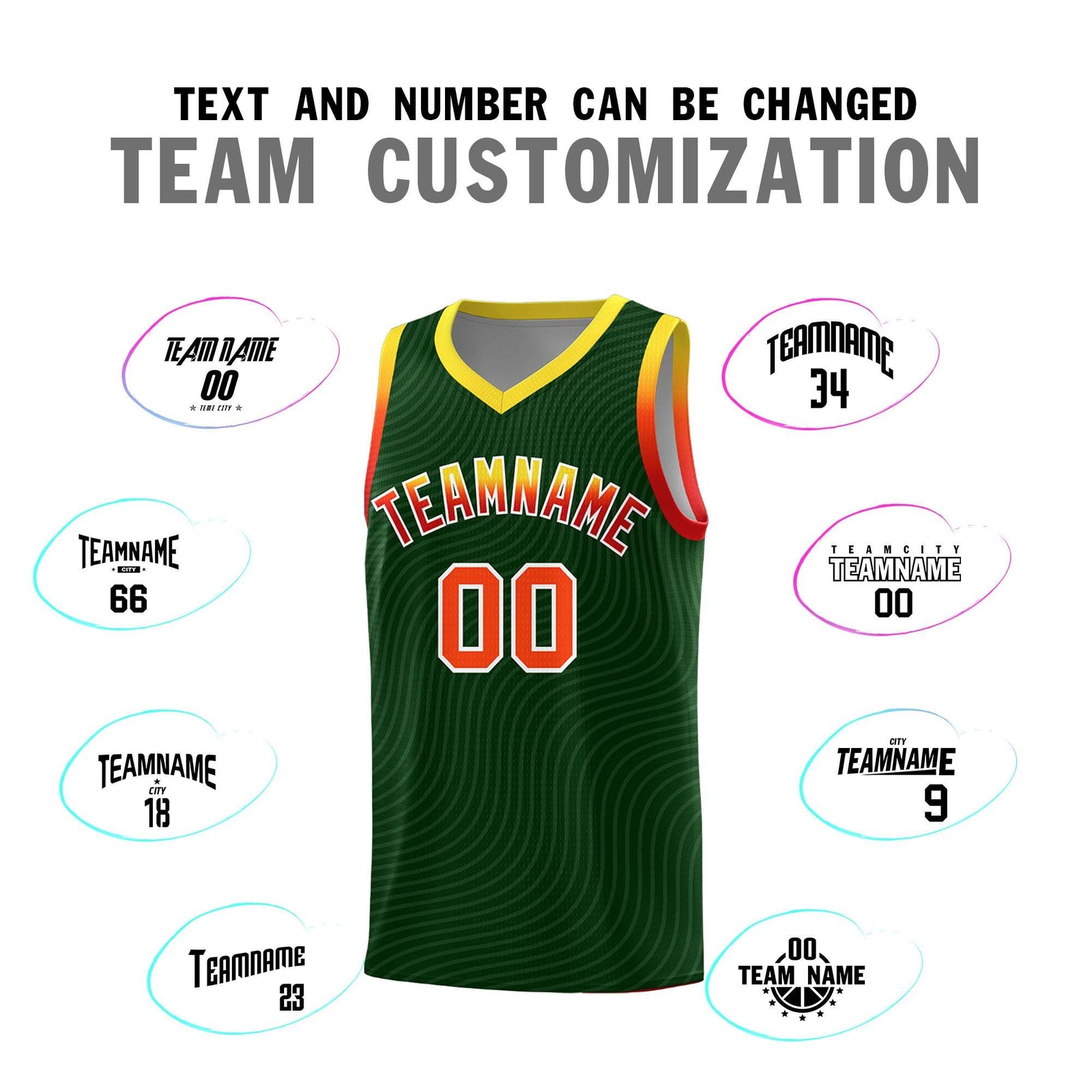 Custom Hunter Green Gold Wave Pattern Sports Uniform Basketball Jersey