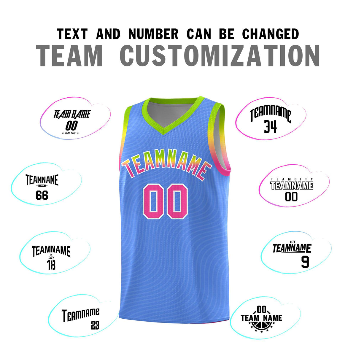 Custom Light Blue Neon Green Wave Pattern Sports Uniform Basketball Jersey