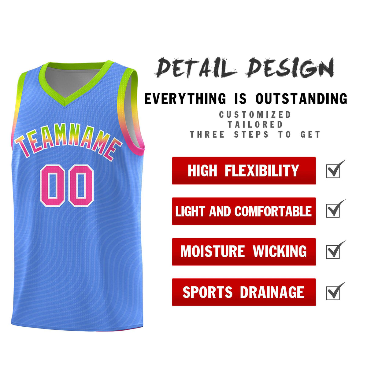 Custom Light Blue Neon Green Wave Pattern Sports Uniform Basketball Jersey
