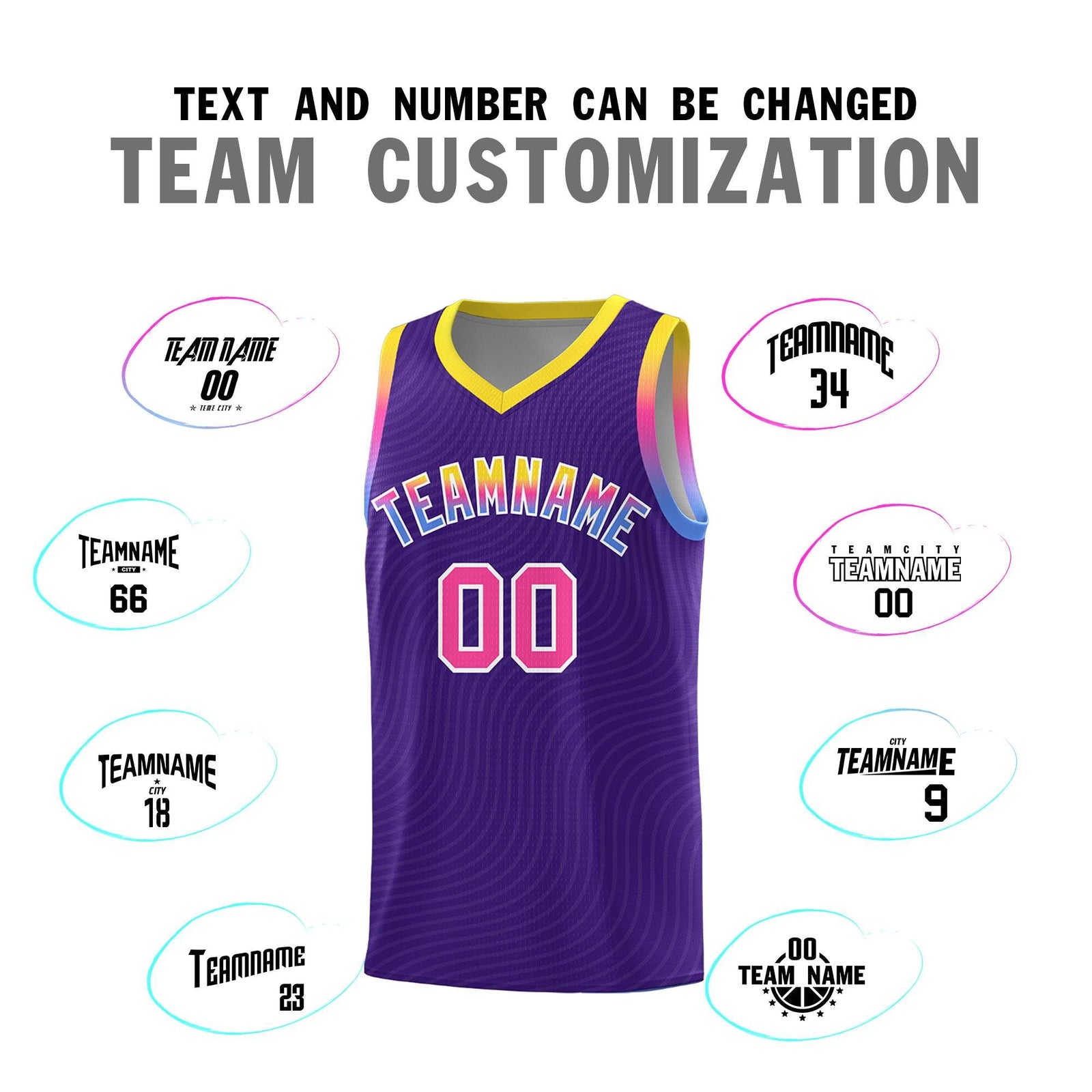 Custom Purple Gold Wave Pattern Sports Uniform Basketball Jersey