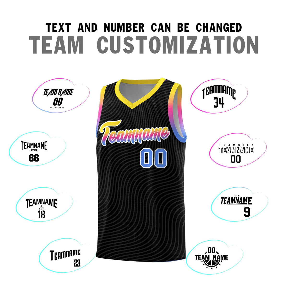 Custom Black Gold Wave Pattern Sports Uniform Basketball Jersey
