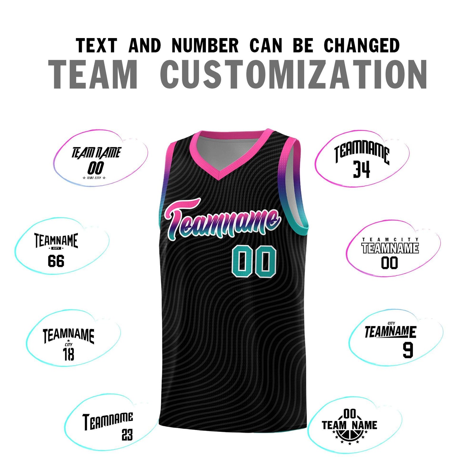 Custom Black Pink Wave Pattern Sports Uniform Basketball Jersey