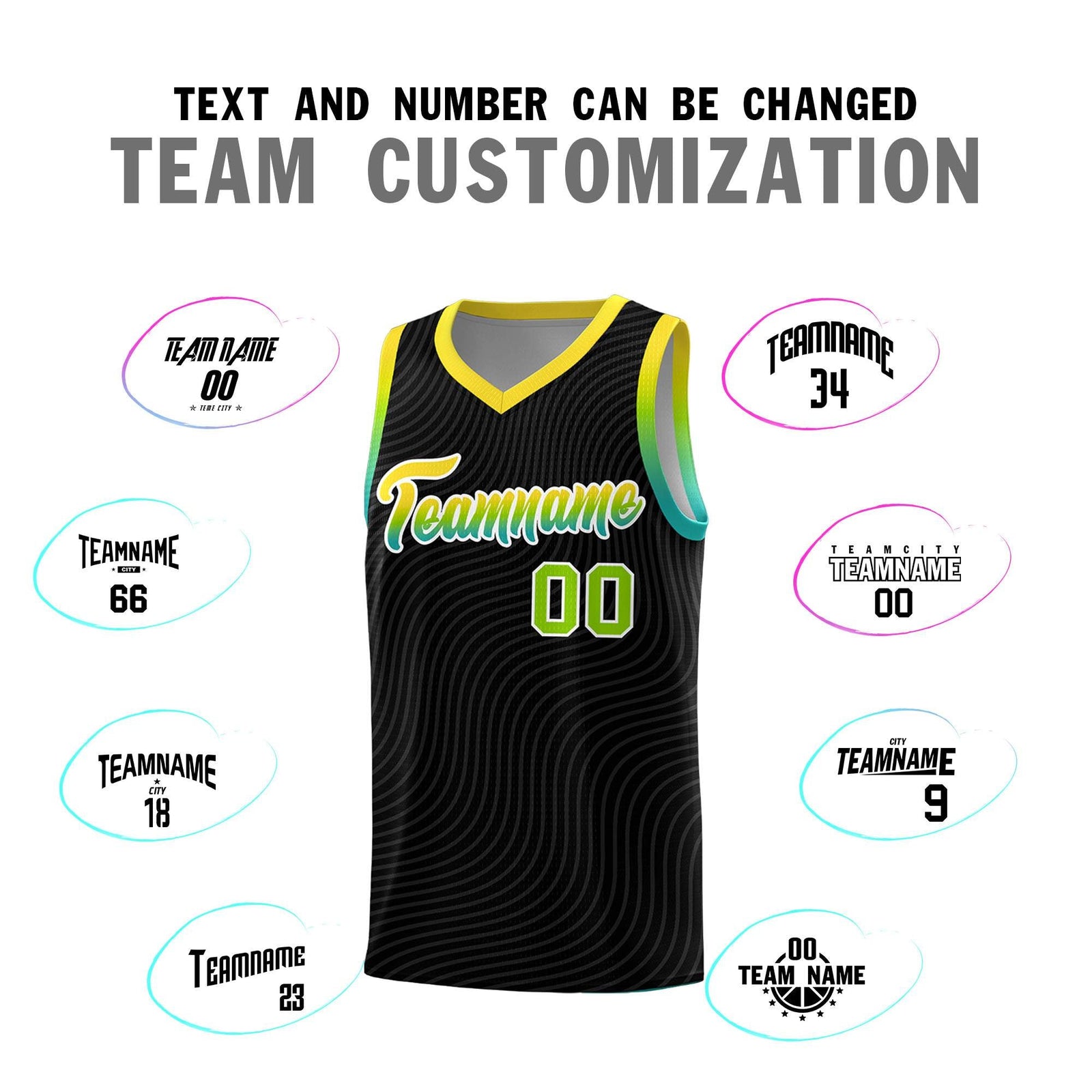 Custom Black Gold Wave Pattern Sports Uniform Basketball Jersey