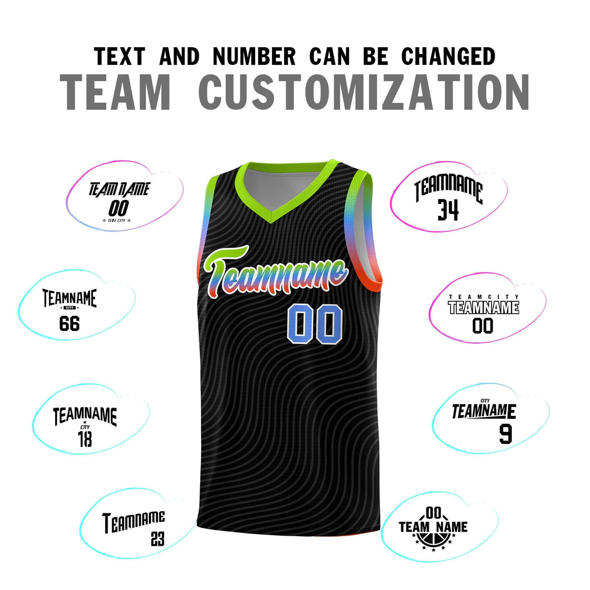 Custom Black Neon Green Wave Pattern Sports Uniform Basketball Jersey
