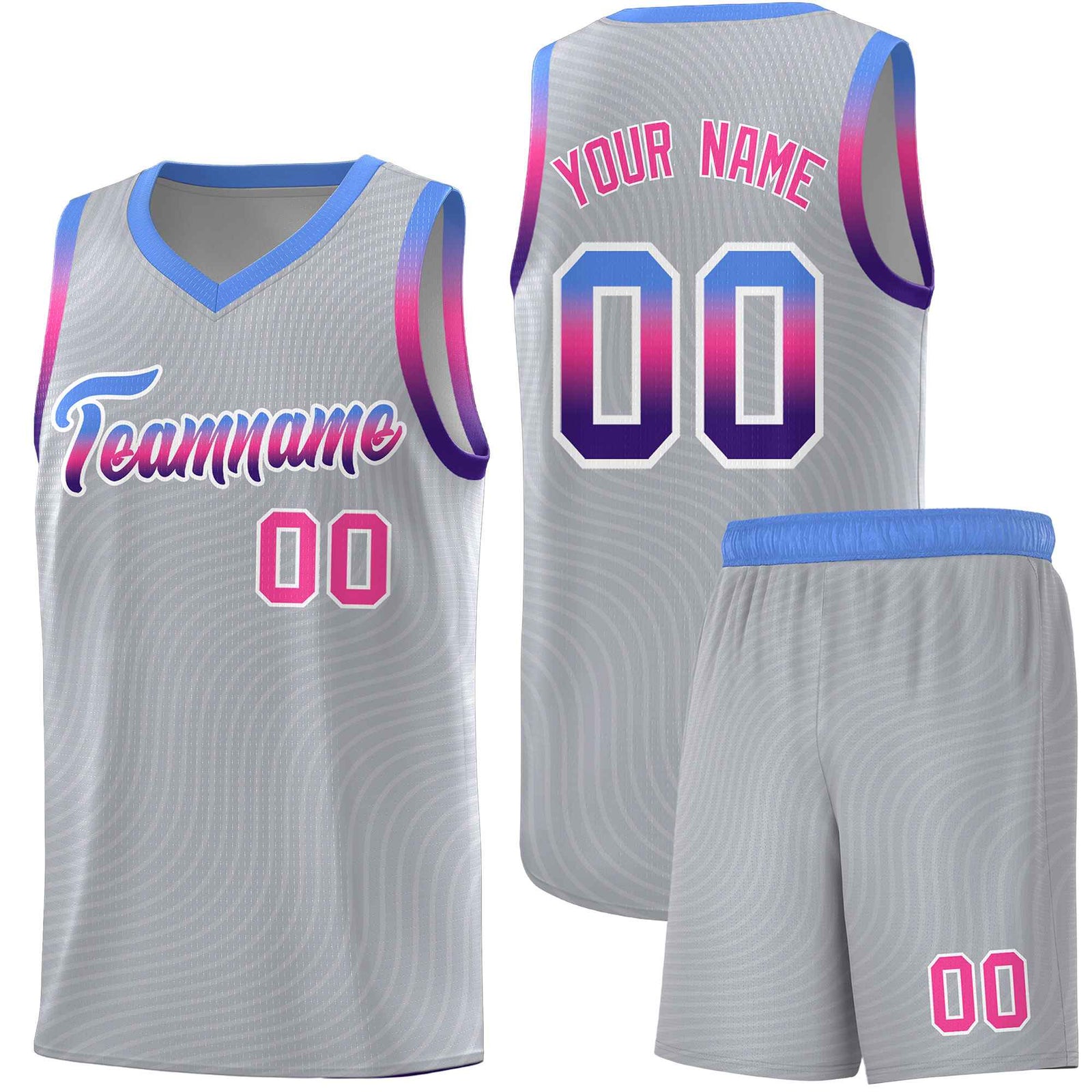 Custom Gray Light Blue Wave Pattern Sports Uniform Basketball Jersey