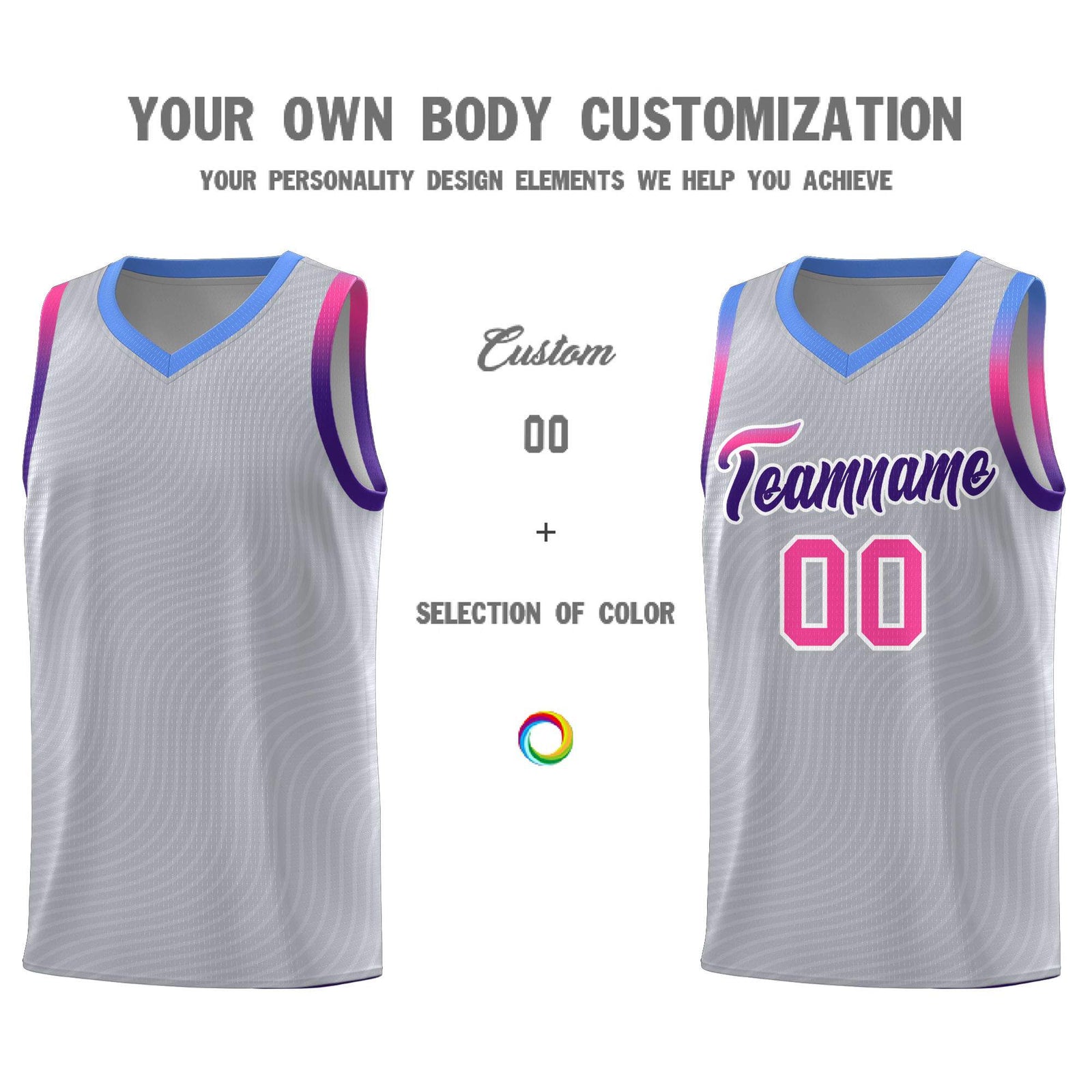 Custom Gray Light Blue Wave Pattern Sports Uniform Basketball Jersey