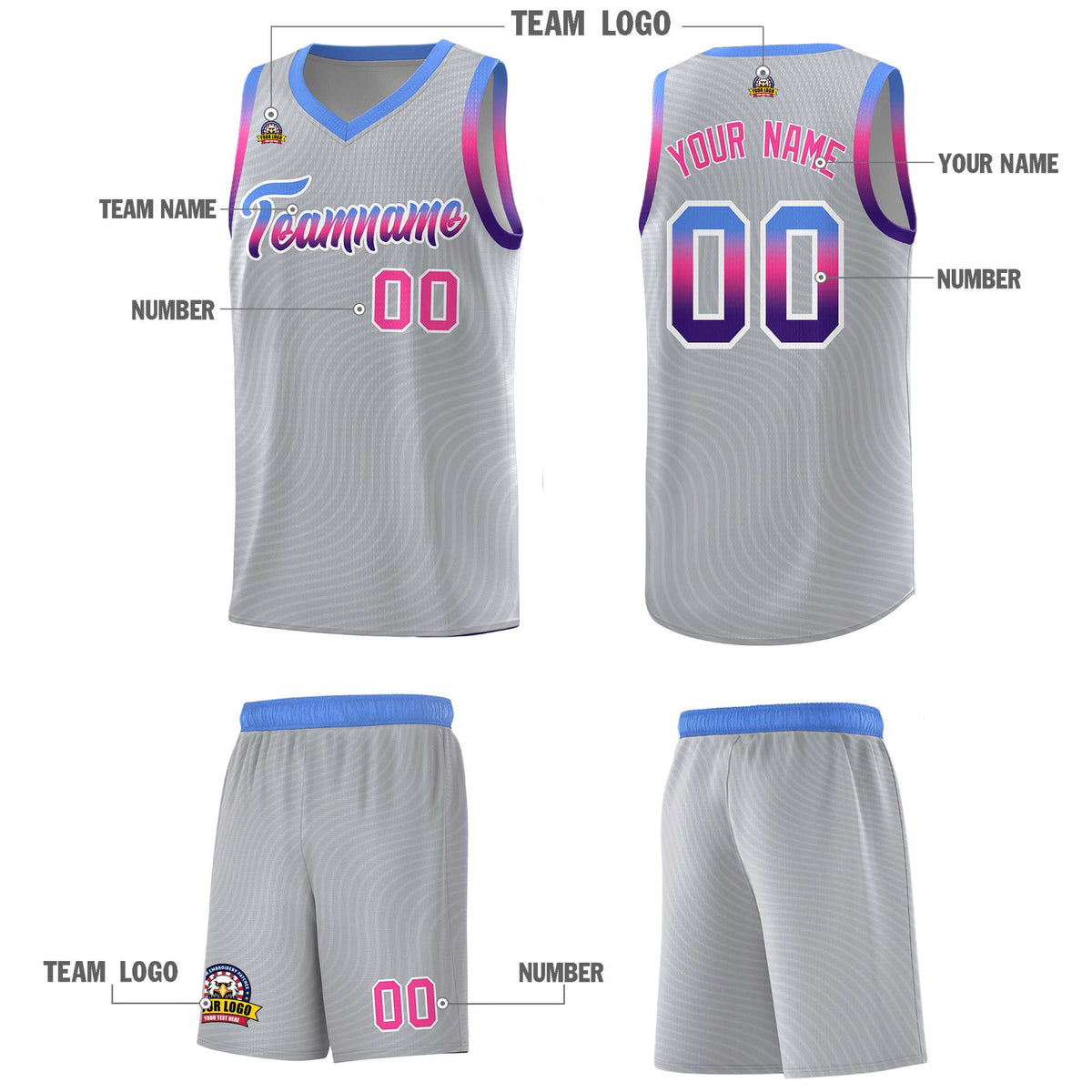 Custom Gray Light Blue Wave Pattern Sports Uniform Basketball Jersey