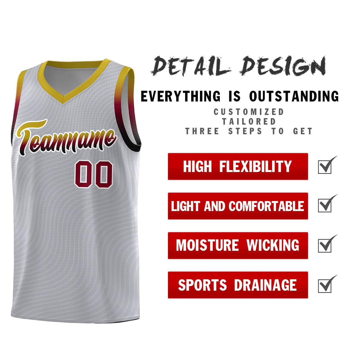Custom Gray Old Gold Wave Pattern Sports Uniform Basketball Jersey