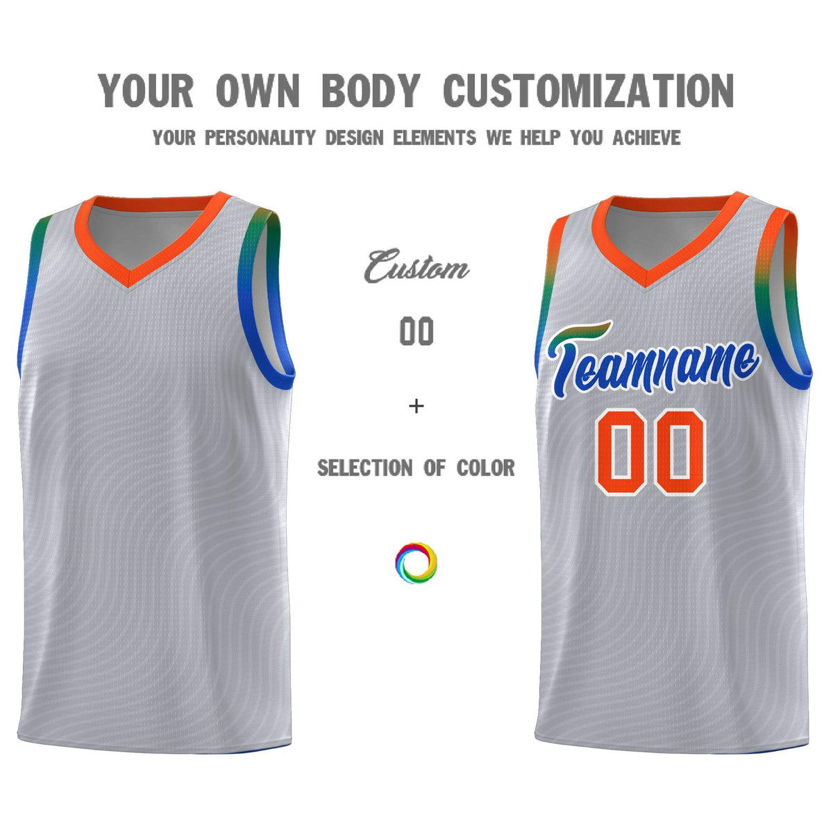 Custom Gray Orange Wave Pattern Sports Uniform Basketball Jersey